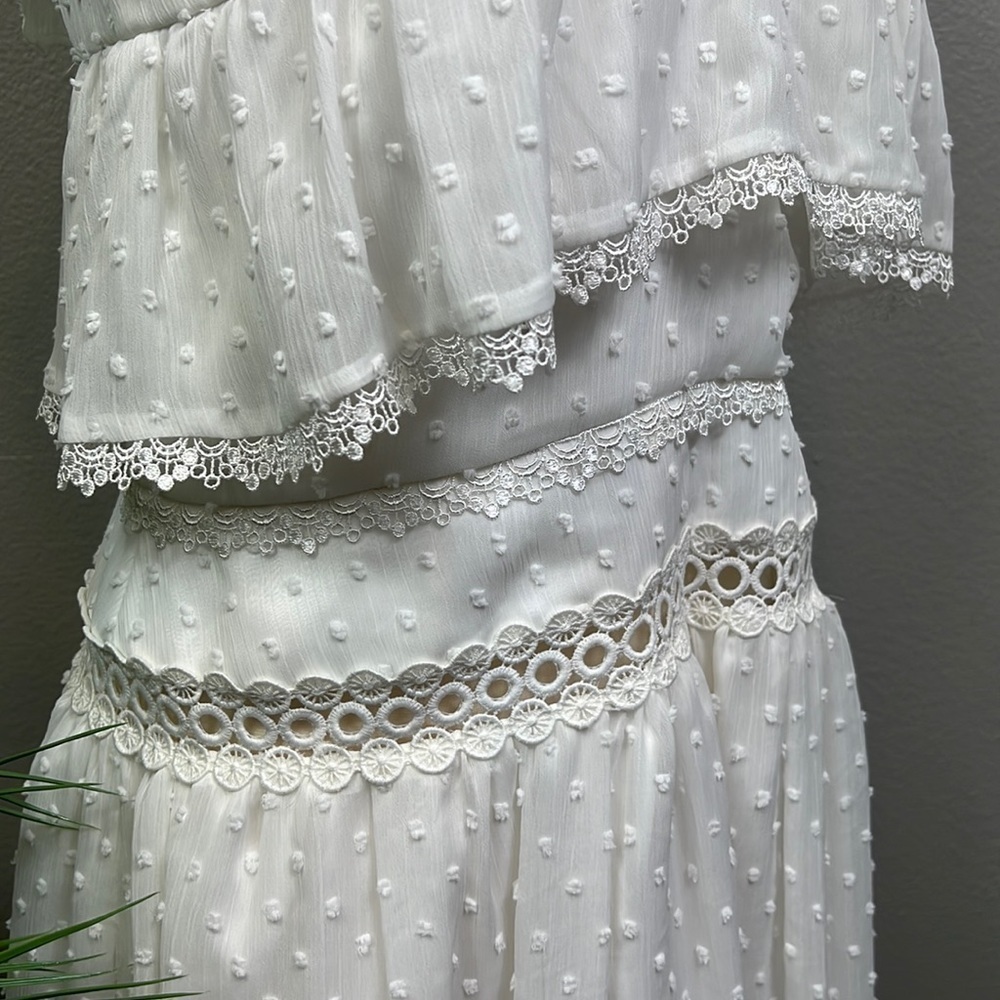 NWT Monique Lhullier White Midi Dress Eyelet Blouson Raised Polka Dots Lace 6 - Picture 9 of 13